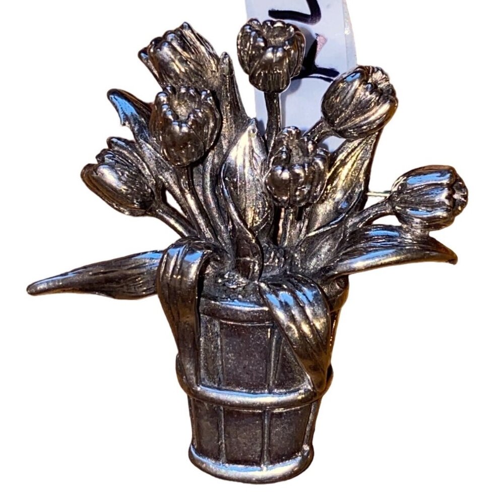 Vintage M&H Sterling Silver Tulip Flowerpot Brooch